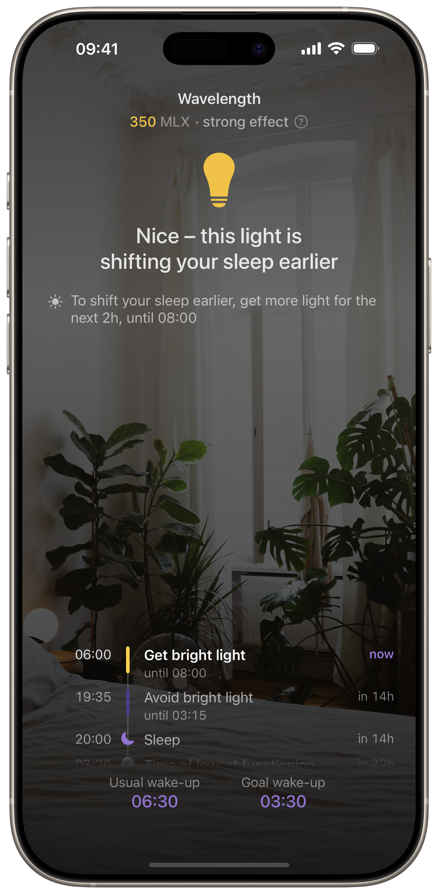 The Wavelength app guiding light to shift your body clock toward the new time zone
