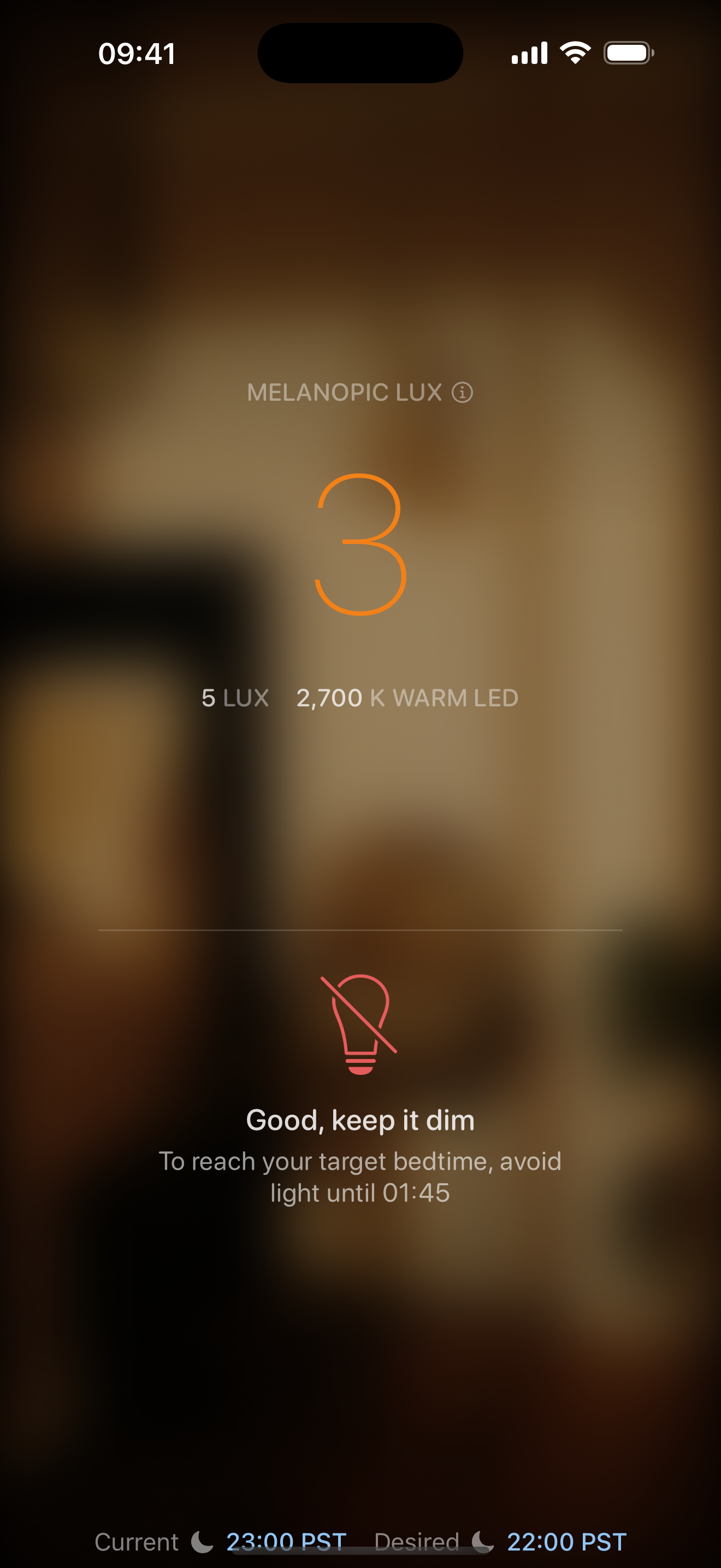 Dim evening reading: 3 melanopic lux, keep it dim